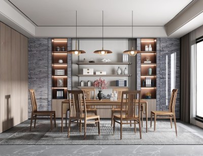 新中式家居餐厅3D模型下载